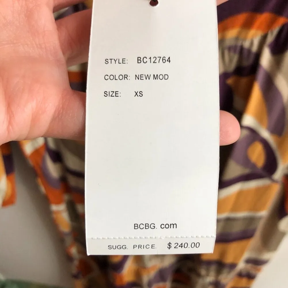 NEW BCBGMAXAZRIA Drop Waist Dress Mustard Orange Printed Swirl 60s 70s Mod Retro - Image 7