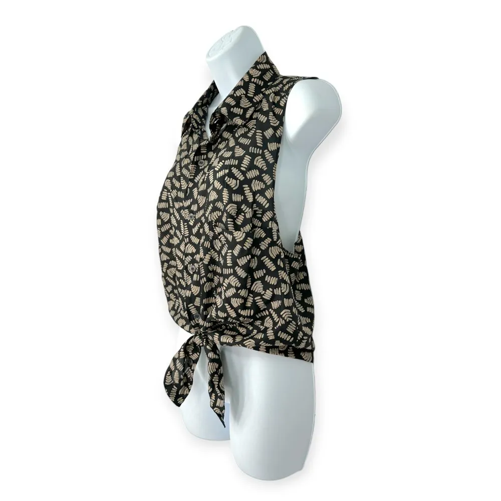 Reformation | Small | Silk Sleeveless Collared Button-Down Tie Waist Blouse - Image 2