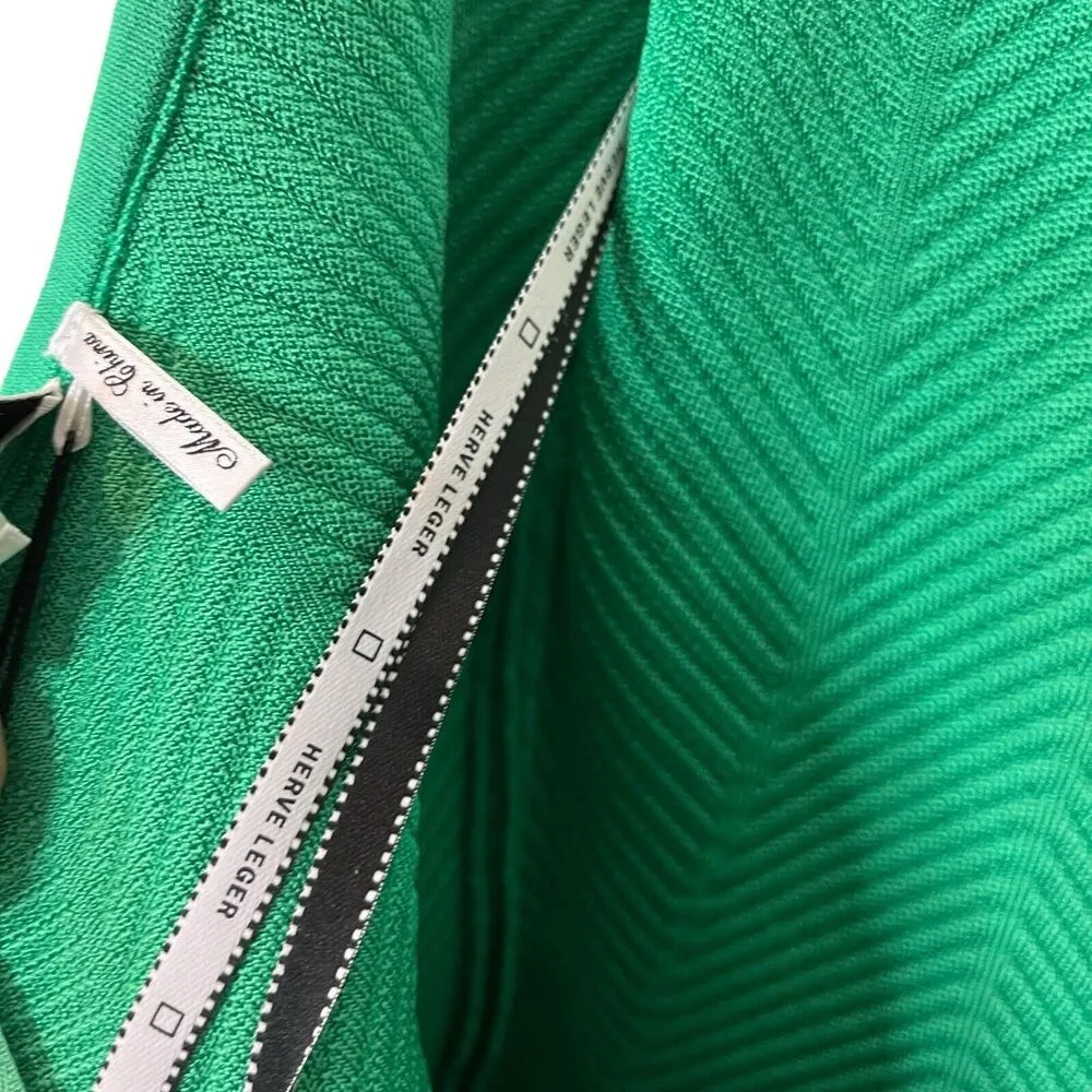Herve Leger Herringbone Ottoman Mini Dress Juniper Green BodyCon New Size M $990 - Image 7