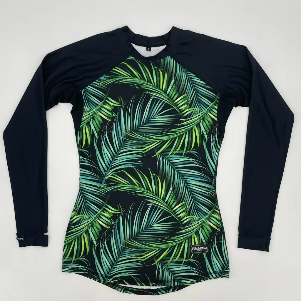 BlackStrap Workout Set Legging Top Long Sleeve Women‎ Black Tropical Palm Small - Image 3