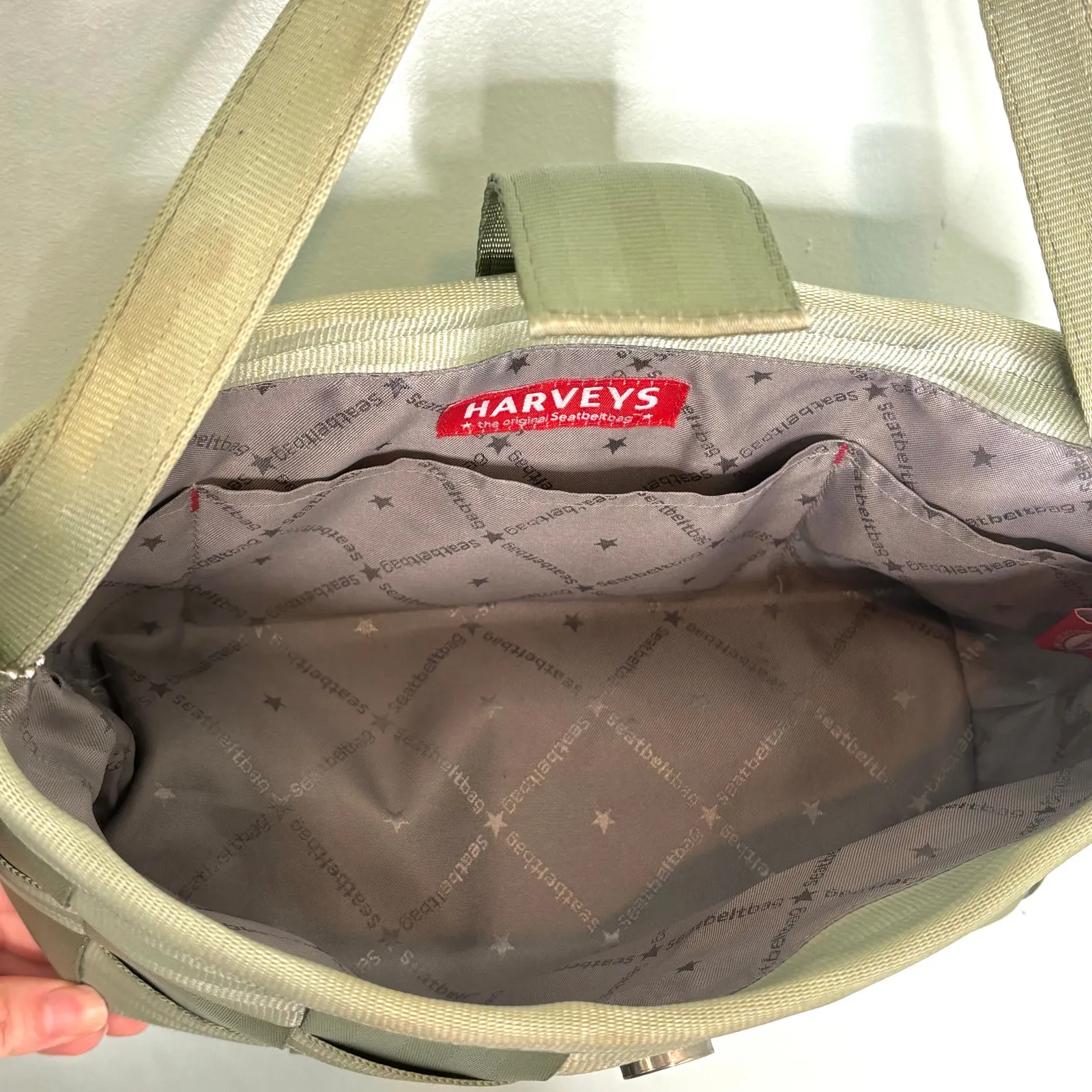 Harvey’s Seatbelt Green Woven Baguette Shoulder Bag - Image 7