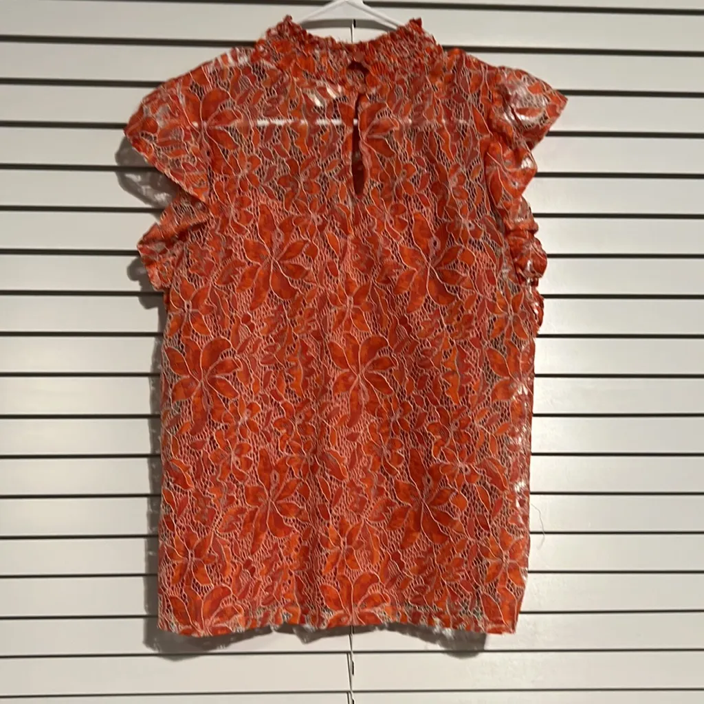 Floral print cap sleeve blouse Orange Size M - Image 2