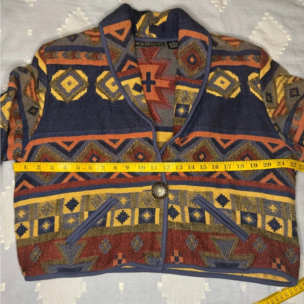 New Identity Blue and Red Geometric Blazer with Open Front Western Style. Size L - Image 9