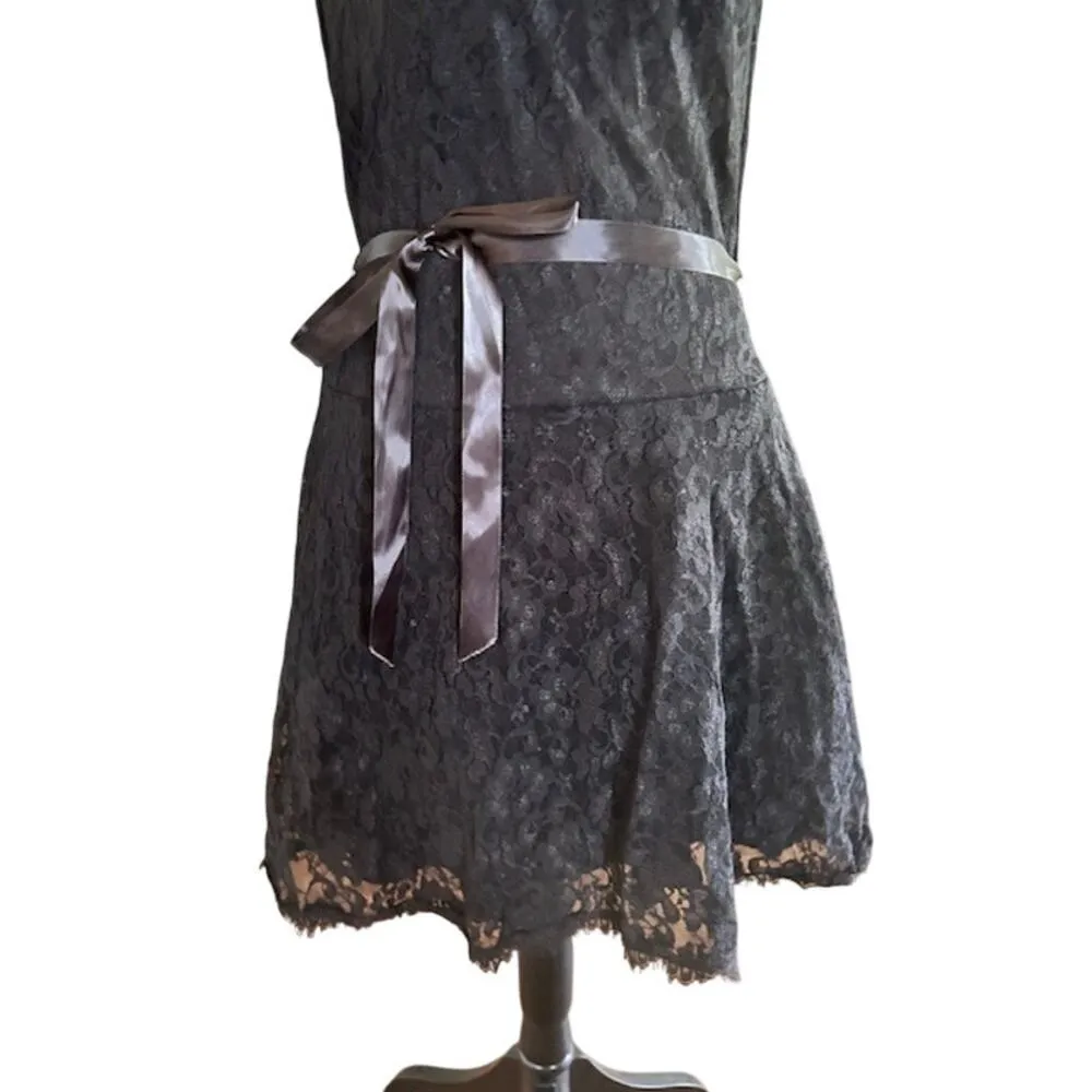 Arden B. Black High Neck Lace Mini Dress with Satin Waist Tie – Size M – NWT - Image 3