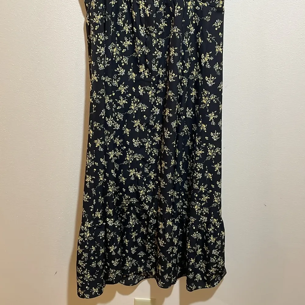 o.p.t. Toile De Jouy Midi Dress Ruffle Tie Straps Black Floral Size Large - Image 11