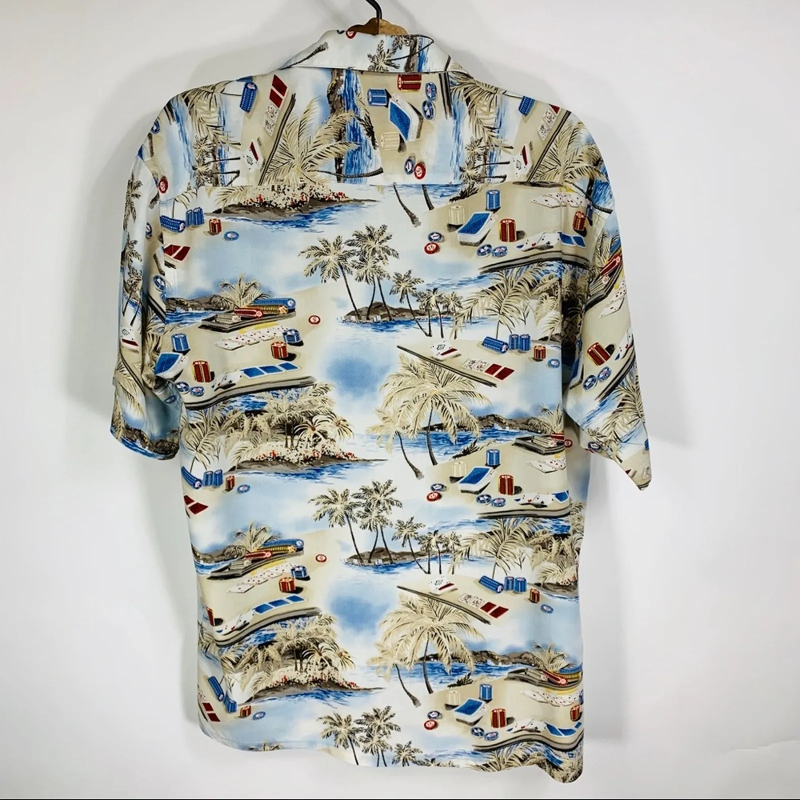 Campia Tropical Beach Poker Camp Shirt Sz Medium Blue - Image 6