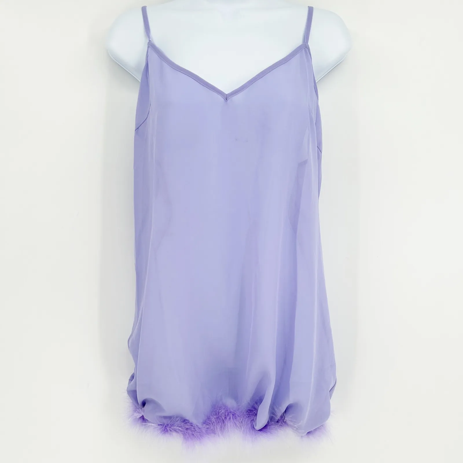 Bettie Page Playful Promises Womens Lilac Feather Trim Lingerie Slip Dress US 6 Purple - Image 3