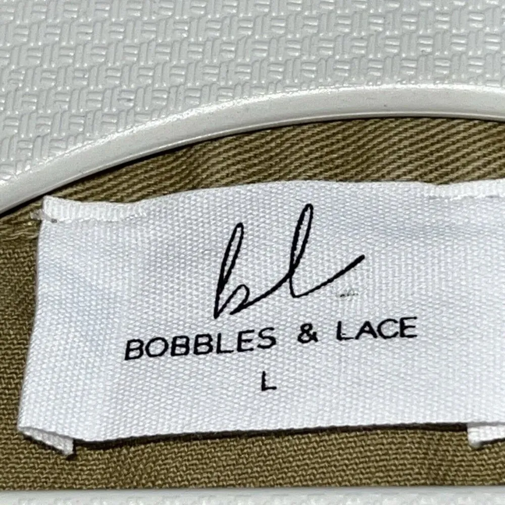 BOBBLES AND LACE WOMEN TAN DENIM JUMPSUIT SLEEVELESS WOMEN‎ LARGE SNAP POCKETS - Image 4