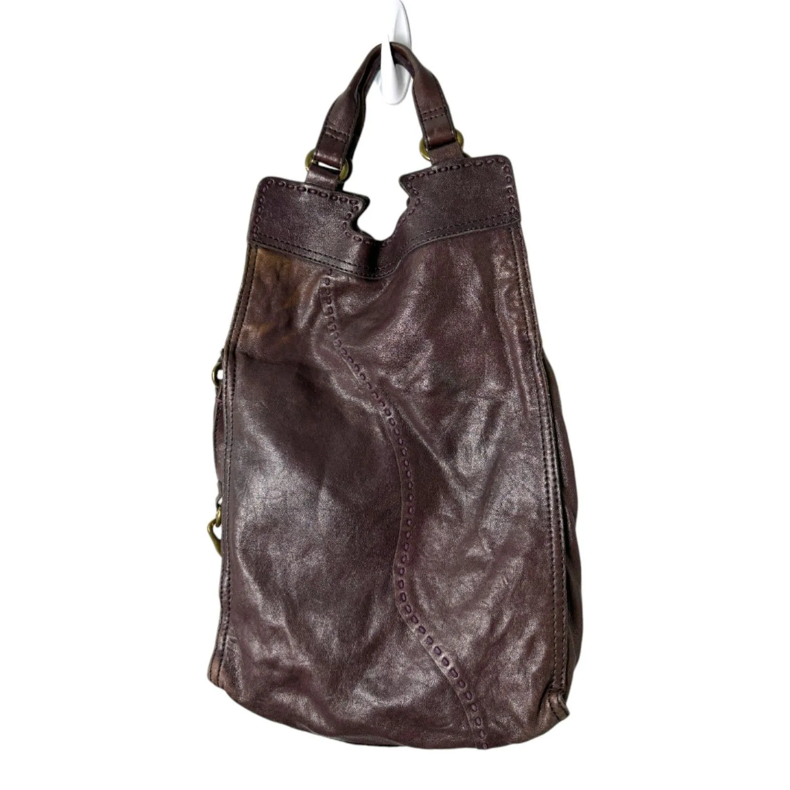 Lucky Brand Merlot Leather Distressed Foldover Boho Bohemian Western Crossbody - Image 5