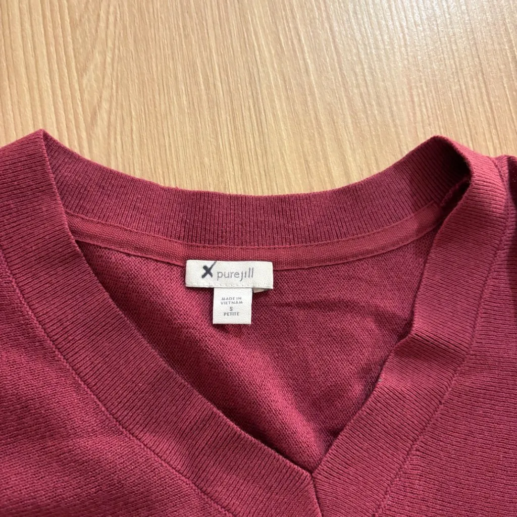 Pure Jill V Neck Sweater Small Petite Dark Pink Cotton Viscose Blend 3/4 Sleeves Size undefined - Image 2