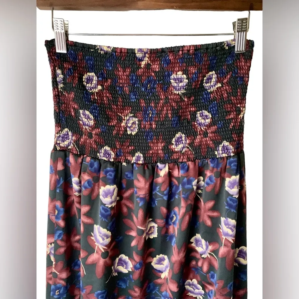 Free People smocked ruffle satin floral maxi dress or maxi skirt boho Y2K - Image 7