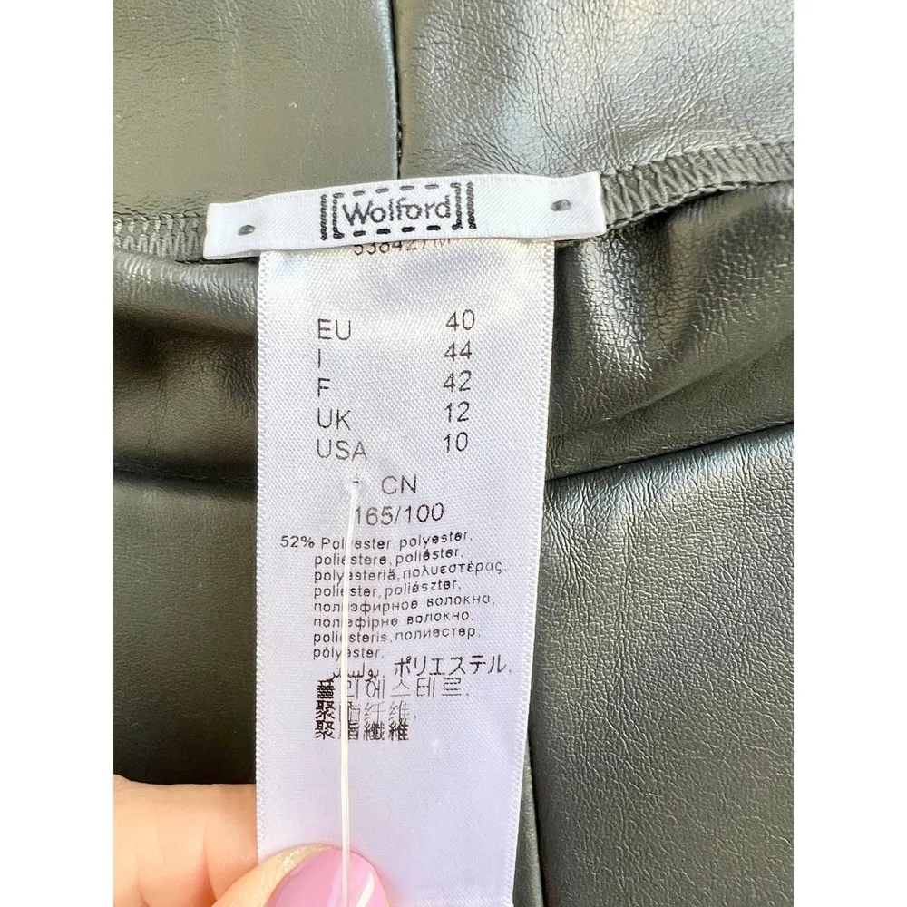 $495 Wolford High Rise Vegan Leather Estella Pull On Leggings Gray Women's US 10 - Image 4