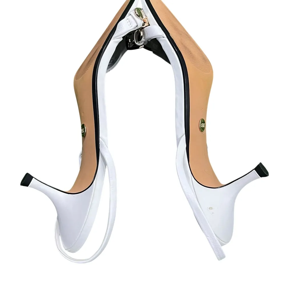 Zara Gold Buckle White Kitten Heels - Image 10