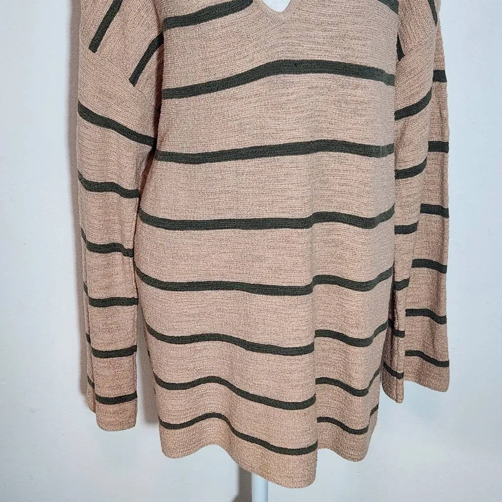 J. Jill Peach and Green Oversized Hoodie Pullover Size Medium Striped Hoodie - Image 3
