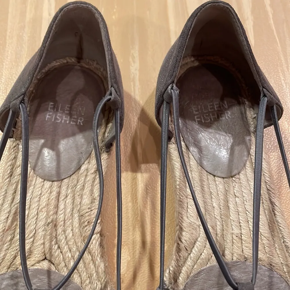 Eileen Fisher Lee Leather Espadrille Flats Gray Metallic Size 7.5 - Image 4