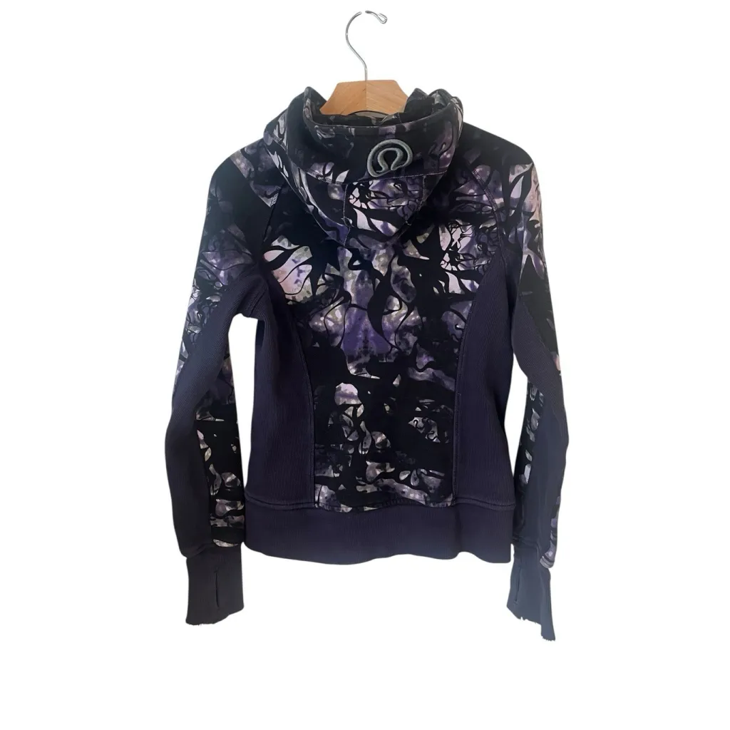 Lululemon Scuba Hoodie Womens Sz 6 Hooded Sweatshirt Zip Up Floral Print Purple - Image 12