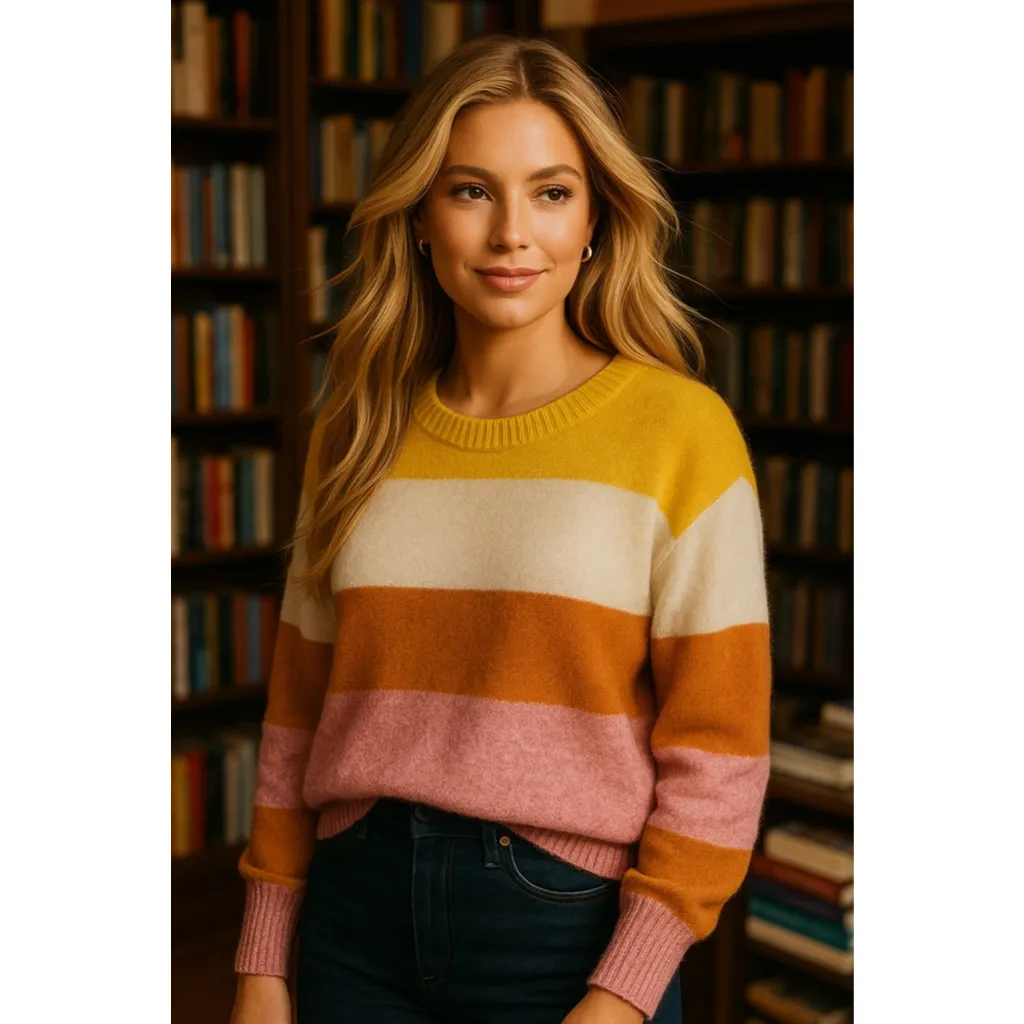 Madewell Alpaca Wool Colorblock Sweater Pink Orange Ivory Mustard Parisian S - Image 2