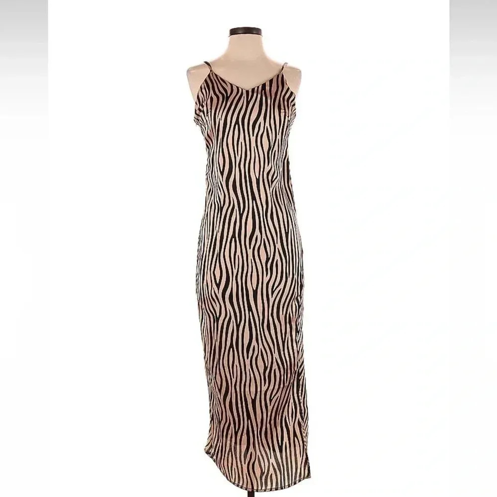 Lea & Viola Zebra Stripe Cocktail Midi Slip Dress Size S Small - Image 2