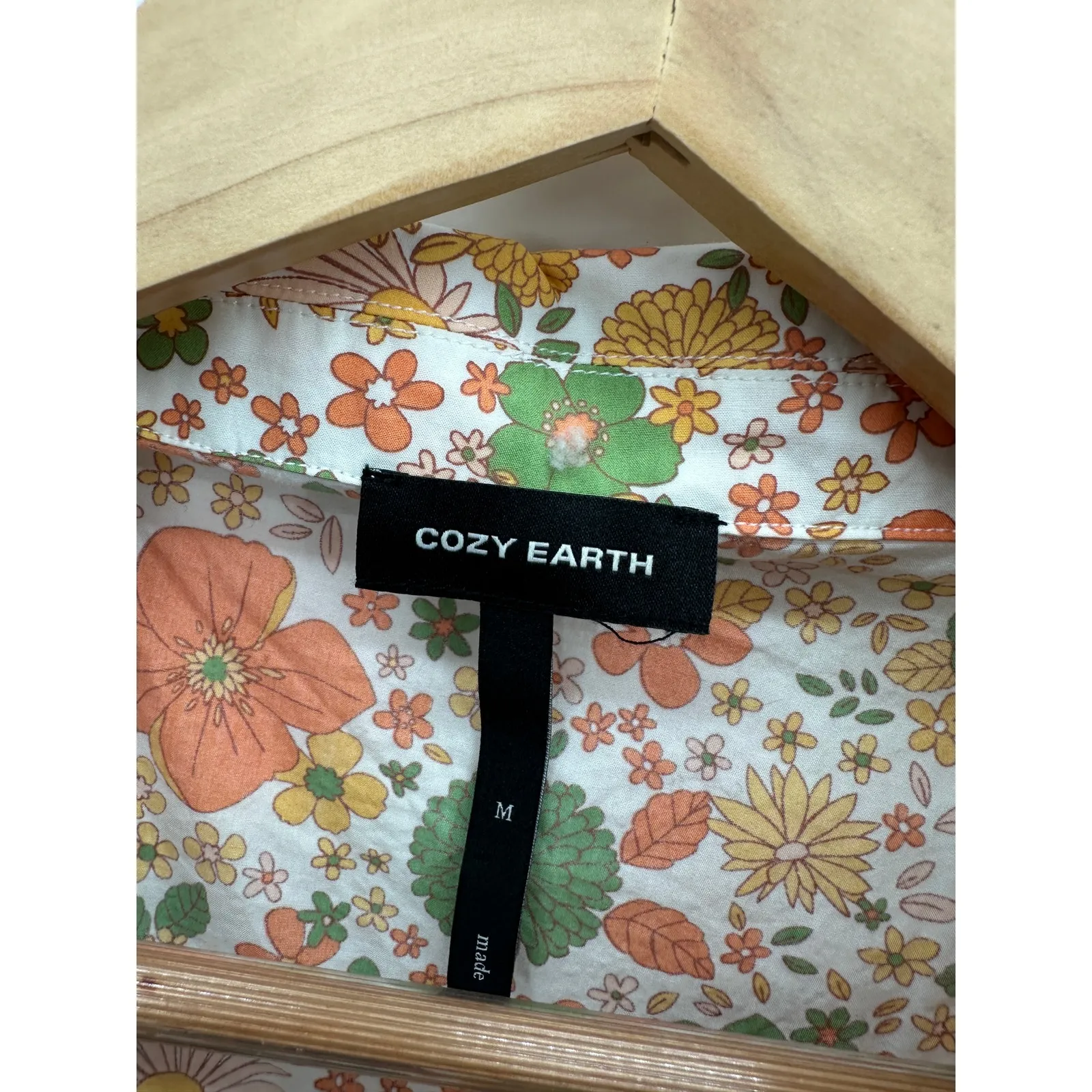 Cozy Earth Womens Orange Floral Sutton Short Sleeve Pajama Top Size M Retro Size M - Image 5