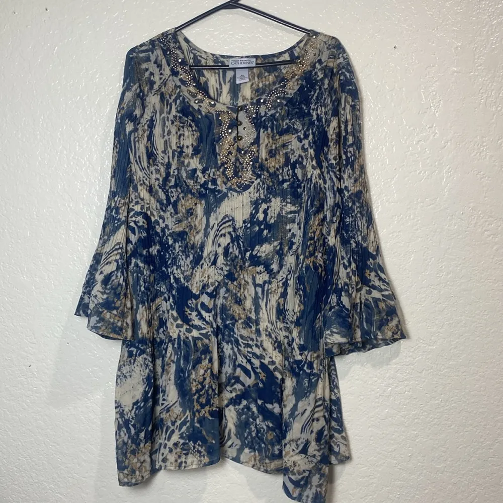 Catherines Artistic Blue and Tan Blouse Size 2X - Image 4