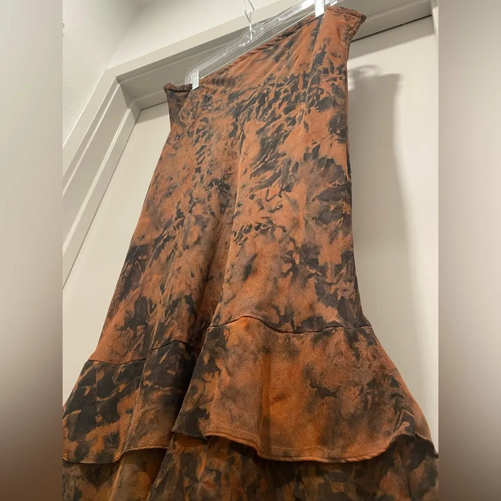 Double Zero ZERO ZERO Y2K Black & Rust Tie Dye Midi Skirt With Ruffle Hemline - S - Image 16