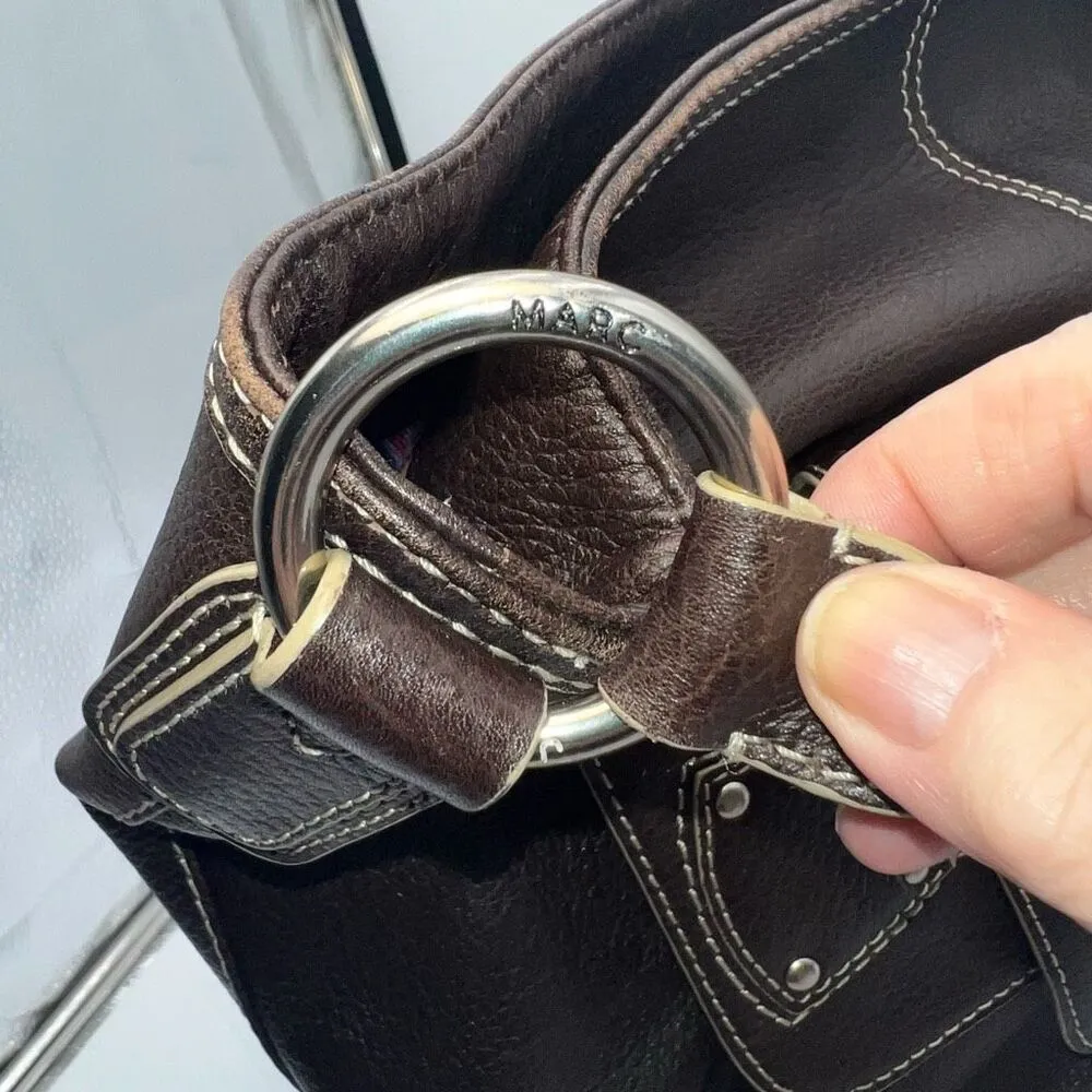 Marc Jacobs Vintage Thick Leather Hobo Bag With Bows And Psychedelic Interior - Image 11