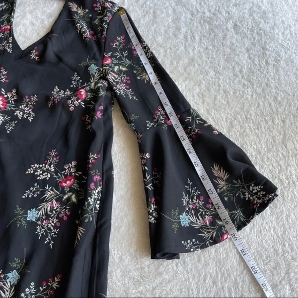 Francescas Miami Serena Shift Dress Womens Sz XS Floral‎ Choker Neck Bell Sleeve Black - Image 10