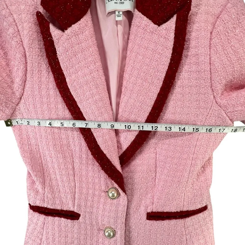 Alexia Admor Myra Tweed Blazer 6 Pink Red Pearl Button Fitted Jacket Classic - Image 8