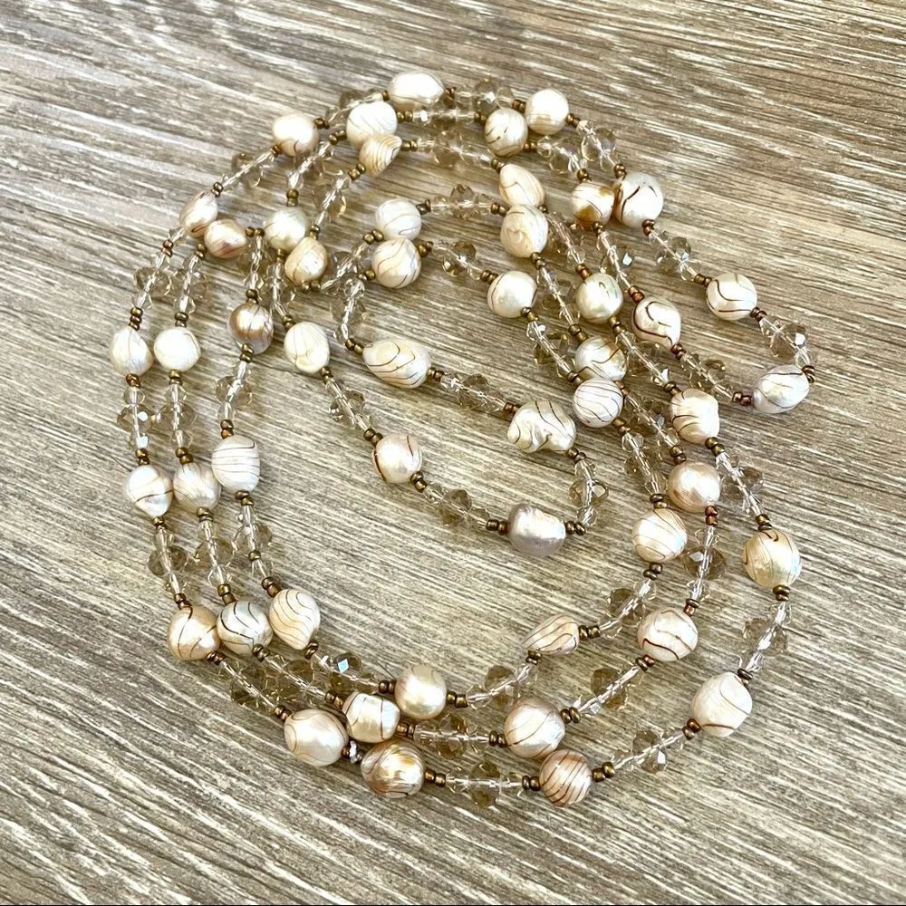 Pearl crystal bead extra long necklace - Image 8
