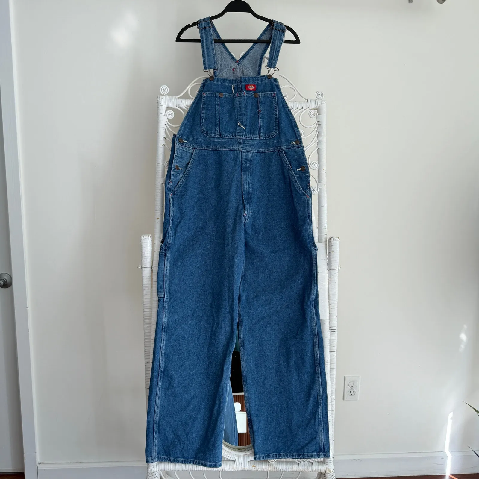 Dickies Denim Overalls 34 x 32 Dungarees Cargo Bib Carpenter Baggy Streetwear Blue - Image 6