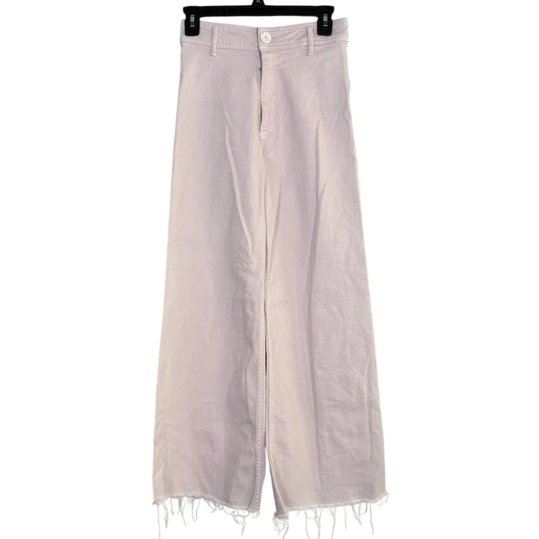 ZARA The Marine Straight Leg Vintage High Rise Raw Hem Relaxed Fit Jeans 4 Pink - Image 10