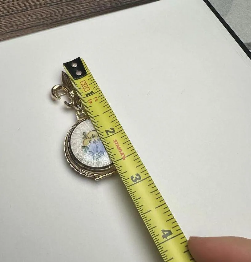 Coro Locket Dange Fleur De Lis Purple Pansy Flower Brooch Pin Gold Tone Vintage - Image 3