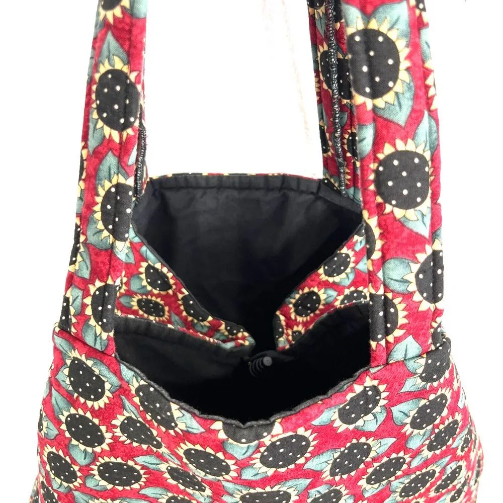 80s 90s Style Tote Shoulder Weekender Library Bag Cotton Floral Botanical Print - Image 2