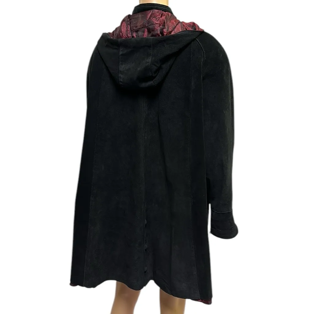 Vera Pelle Vintage Italy Suede Leather Jacket Coat Removable Hood Womens Medium - Image 8