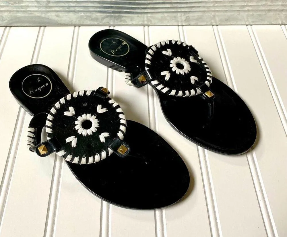 Jack Rogers sandals 7 black white jelly studded whipstitched flip flop - Image 2