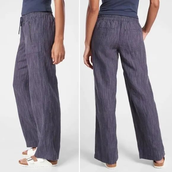 Athleta Cabo Linen Textured Blue Wide Leg Pants Relaxed Beachy Women’s Size 0 - Image 2