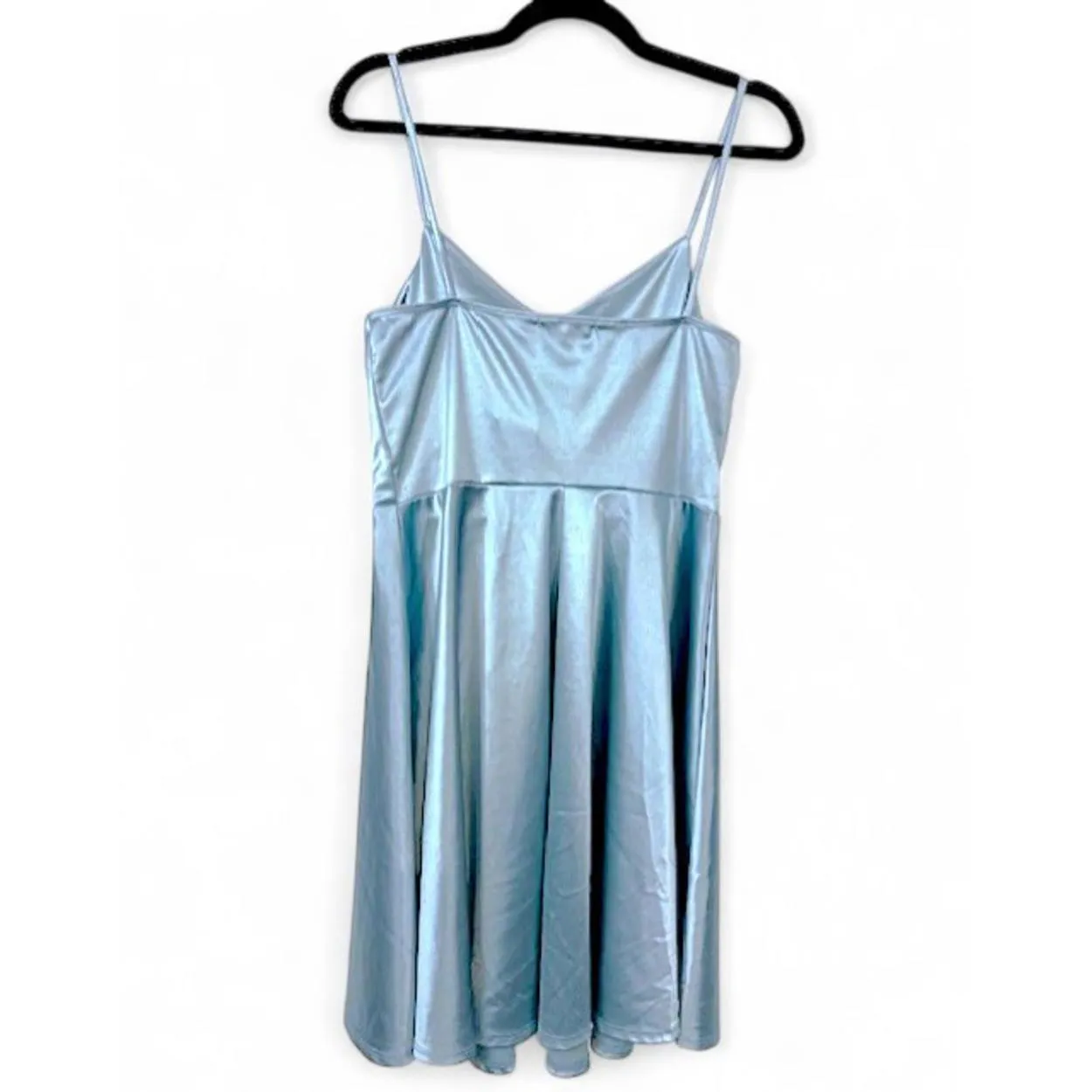 VTG Papaya‎ Blue Satin Mini Dress Sz L Blue Coquette Sweet & Flirty Y2K - Image 3