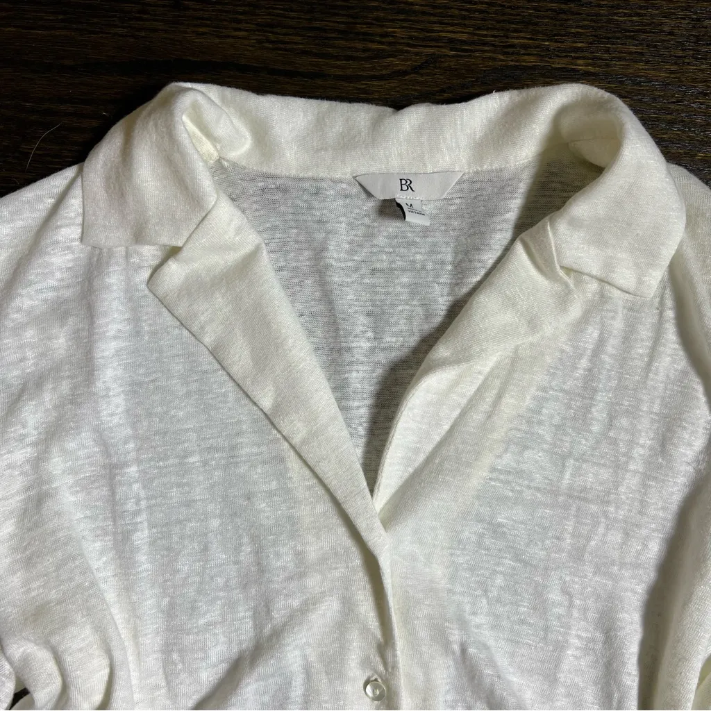 Banana Republic Short Sleeve Linen Resort Shirt in Iced Vanilla - Image 3