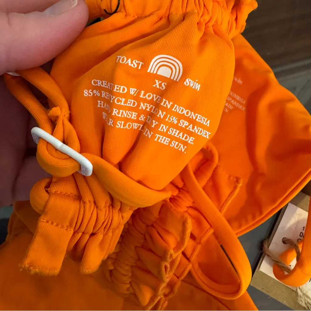 NWT Free People x Toast Bikini Set Bandeau Top Stitch Bottom Tiger Orange XS - Image 8