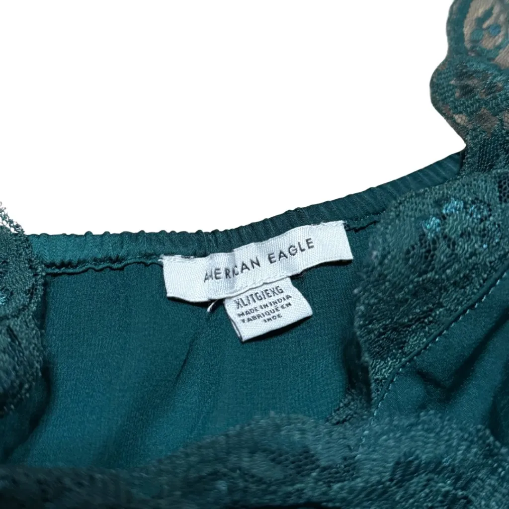 American Eagle Green Lace Trim Cropped Camisole Y2K Women's XL - Image 3