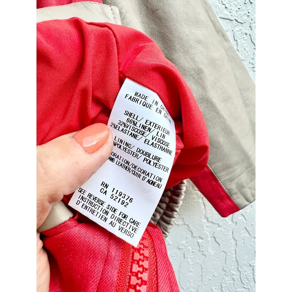 Helmut Lang Lamb Leather 3/4 Sleeve Full Zip Collarless Bomber Jacket Red Small - Image 8