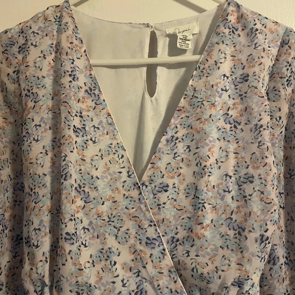 Japna Blue Ruffled Tiered Floral Long Sleeve Mini Dress with Bishop Sleeves XL - Image 4