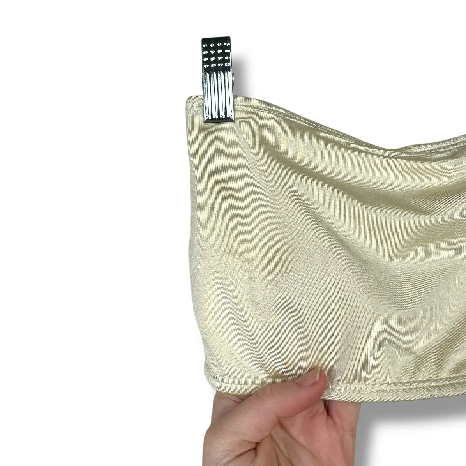 PrettyLittleThing Cream Hammered Trim Bandeau & High Waist Bikini 2-Piece Set - Image 8