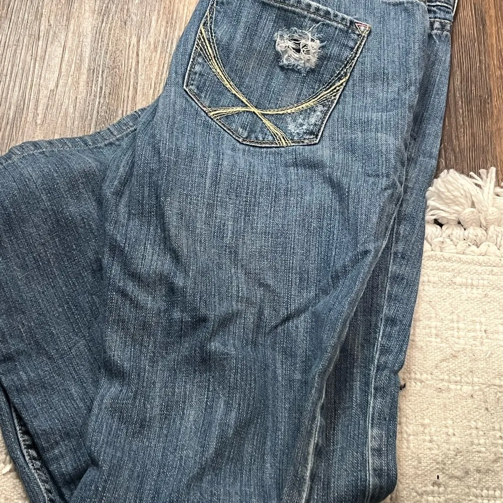 PINK Victoria's Secret Blue Flare Wide Leg Jeans Distressed - Image 5