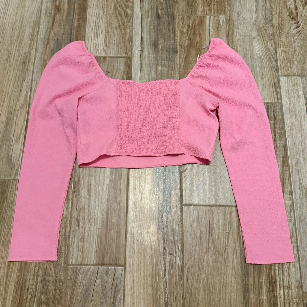 ASTR THE LABEL Long Sleeve Sweetheart Neck Crop Top - Pink - Image 4