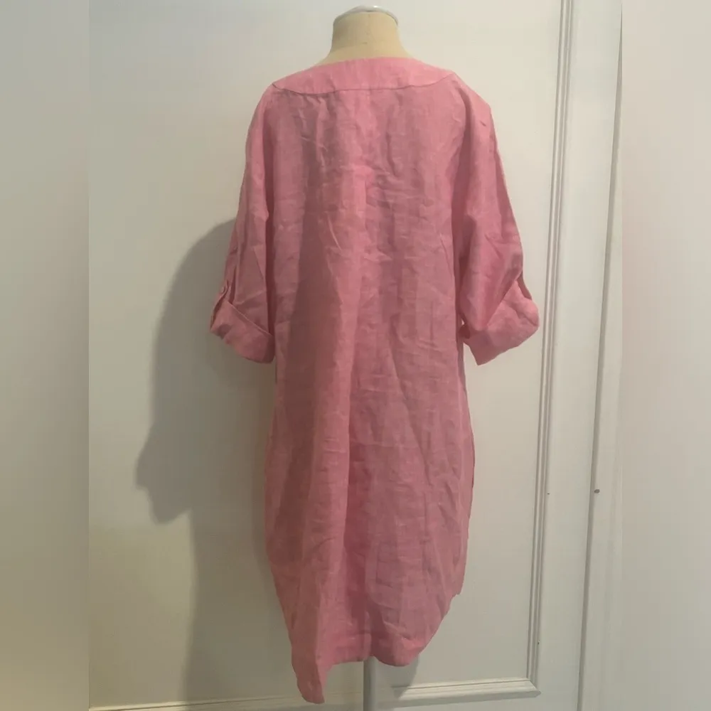 Foxcroft Women's Plus Size 14 Pink Linen Shirt Dress 3/4 Sleeve V-Neck - Image 12