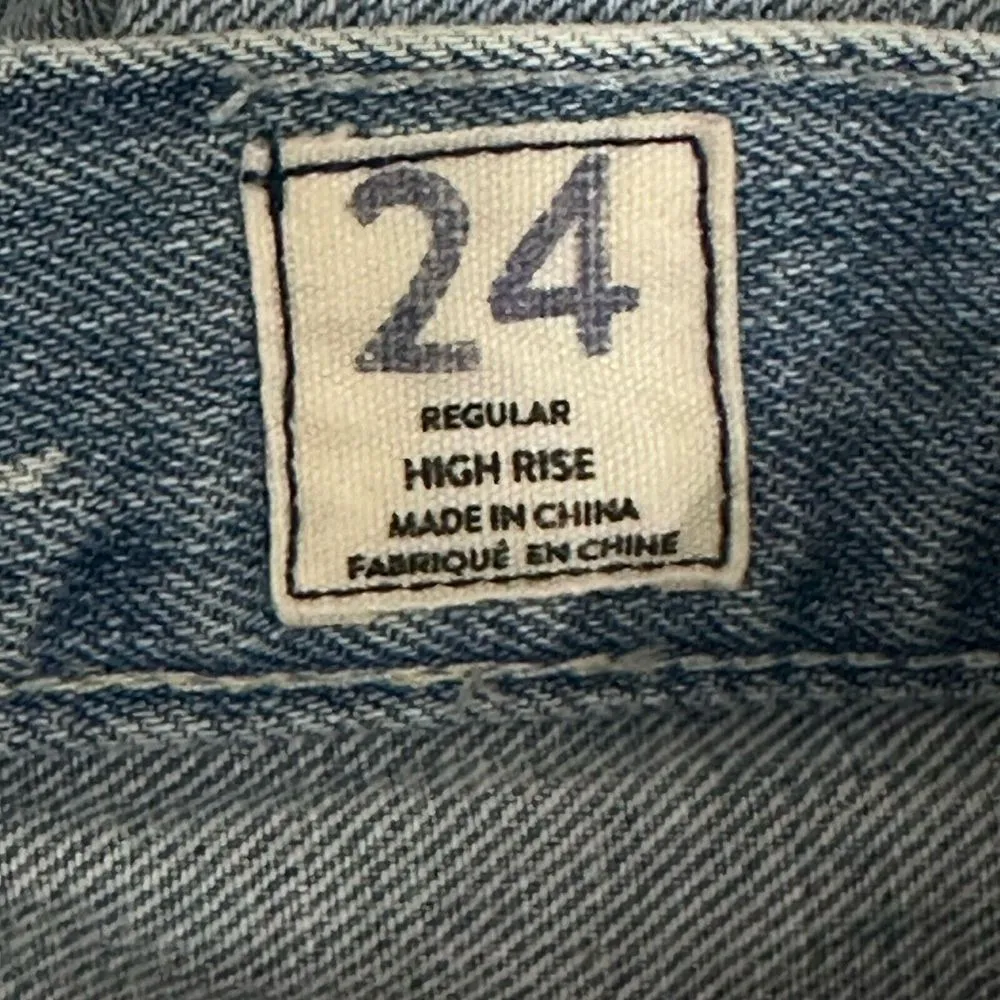 We The Free People Straight Jeans Women Sz 24 Button‎ Fly High Rise Distressed - Image 7