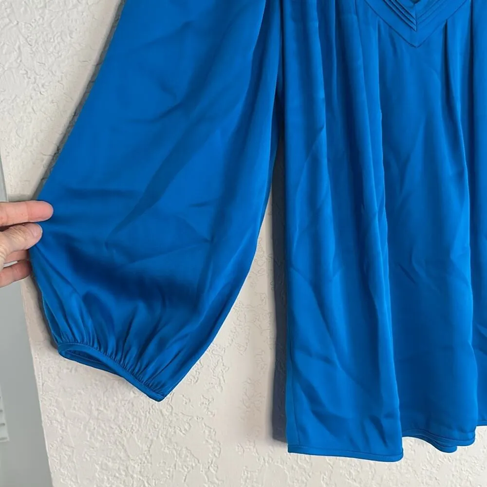 Diane Von Furstenberg Cahil Blouse Silk Blue DVF Minimalist Preppy Summer Office - Image 4