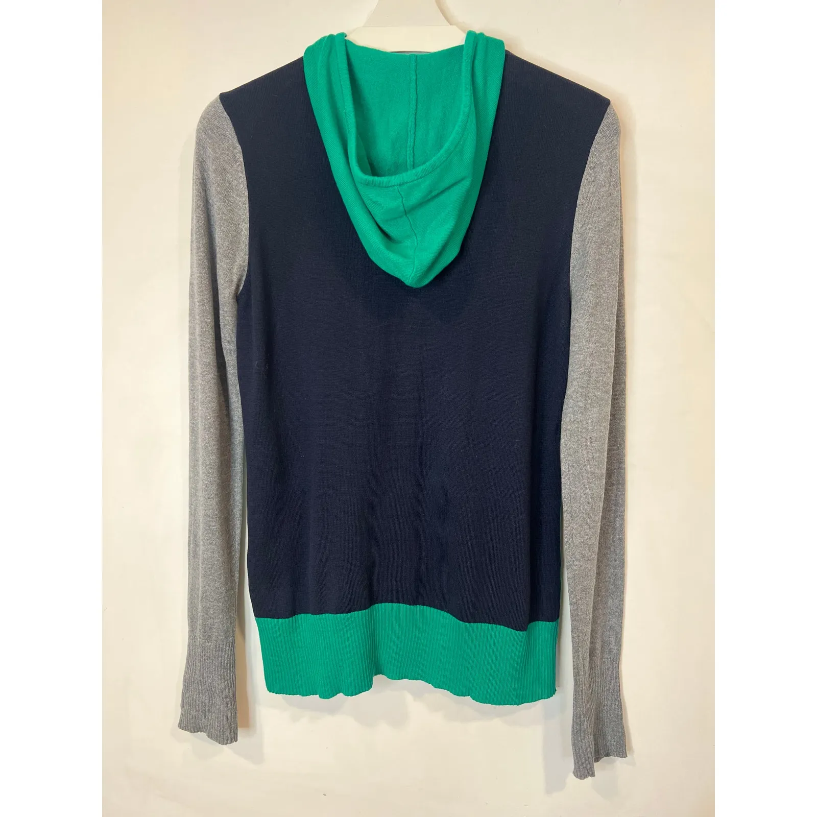 Womens Sz M JC PENNEY Cashmere Blend Color Block Full Zip Hoodie Green Blue Gray Size M - Image 3