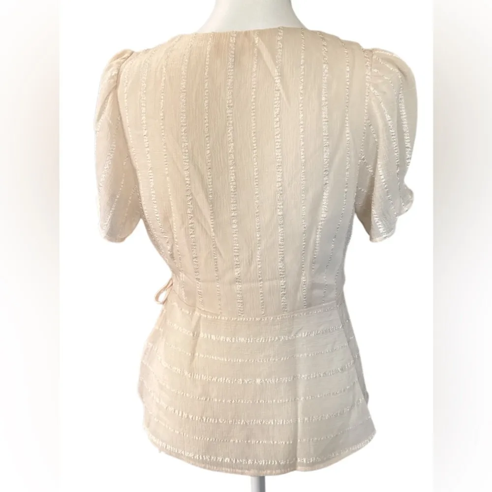 Promesa Cream Striped Wrap Blouse - Image 2